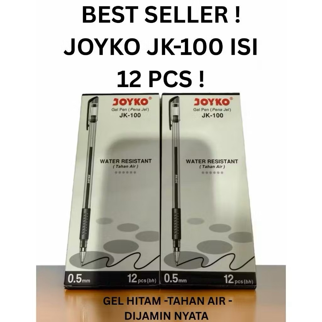 

Pulpen Gel Joyko JK-100 Hitam | 1 Box Isi 12 Pcs | Pulpen Tinta Gel Halus