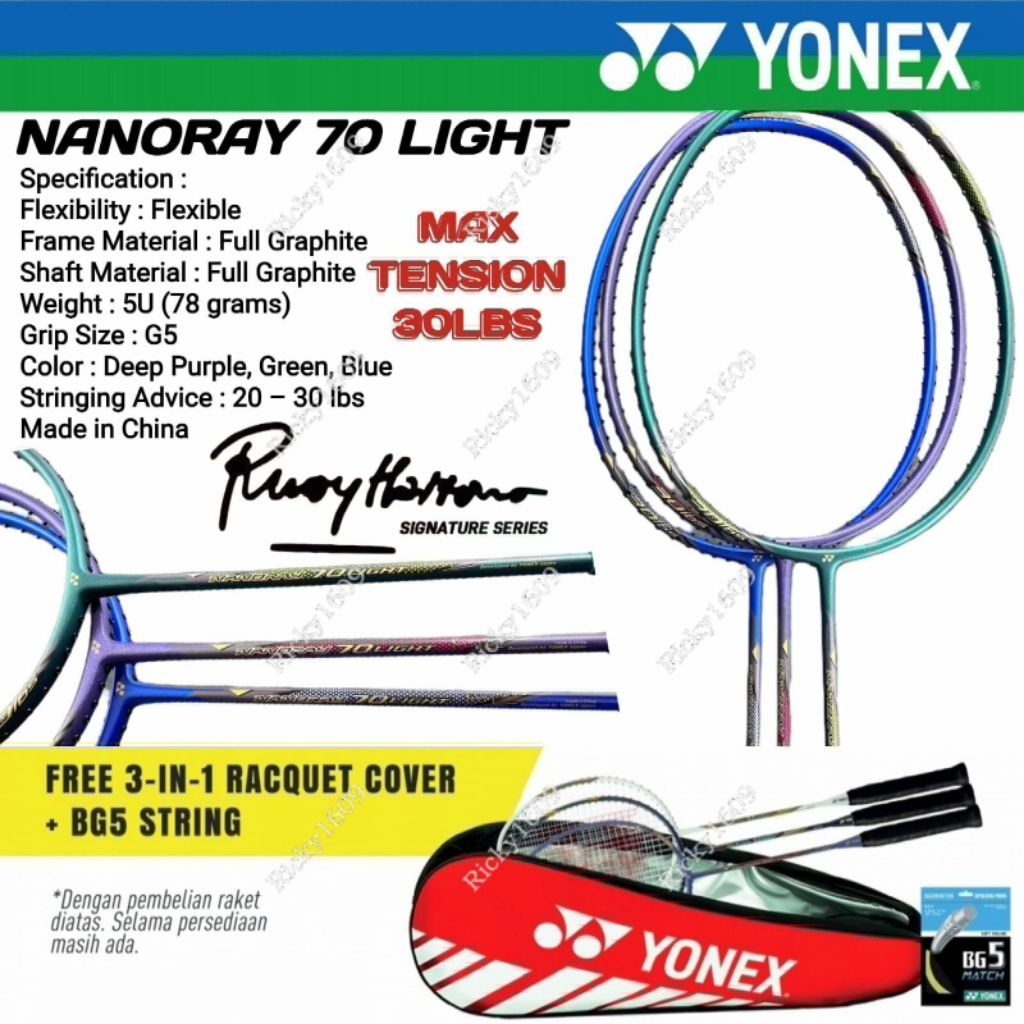 RAKET BADMINTON YONEX NANORAY 70 LIGHT (RUDI HARTONO SERIES - TENSION 30 LBS) - ORGINAL YONEX