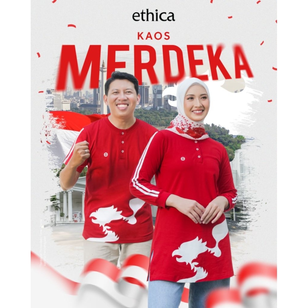 ETHICA KAOS MERDEKA 01 RED ATASAN PRIA WANITA CASUAL TERLARIS
