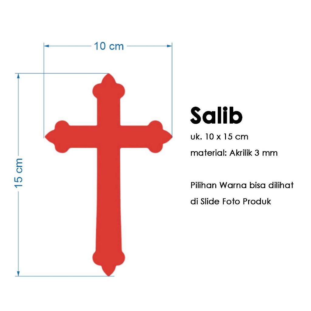Salib ukuran 10 x 15 cm - Akrilik 3 mm warna hitam / putih / merah / kuning / Biru / Hijau / Sandbla