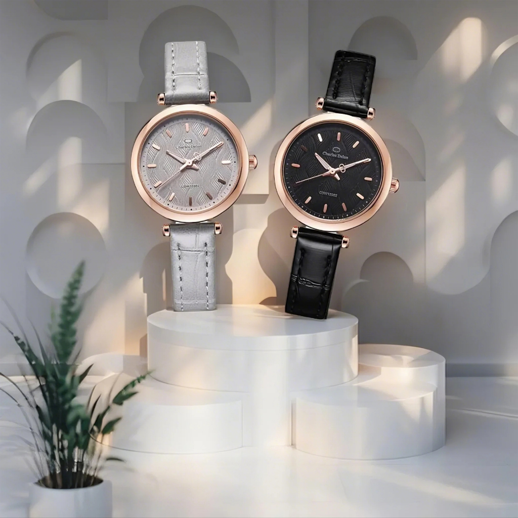 Jam Tangan Wanita Watch Kulit Anti Air Box Original Charles Delon CDW 10302