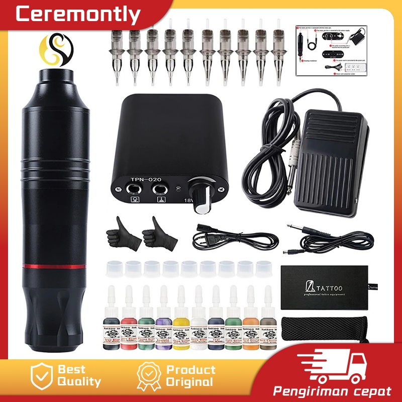 ORI/COD Set Pena Tato/Set Lengkap Alat Tato Mesin Tattoo Rotary Pen Full Set Tattoo Pen Machine Alat