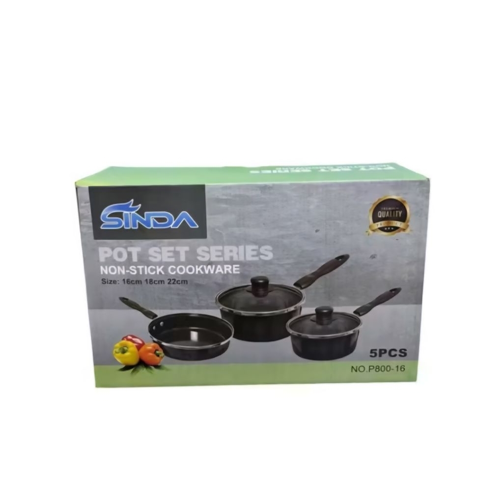 SINDA PANCI SET 3IN1 ANTI LENGKET PANCI ISI 2 TUTUP KACA / PANCI SET POT COOKWARE SET 5 PCS (P800-16
