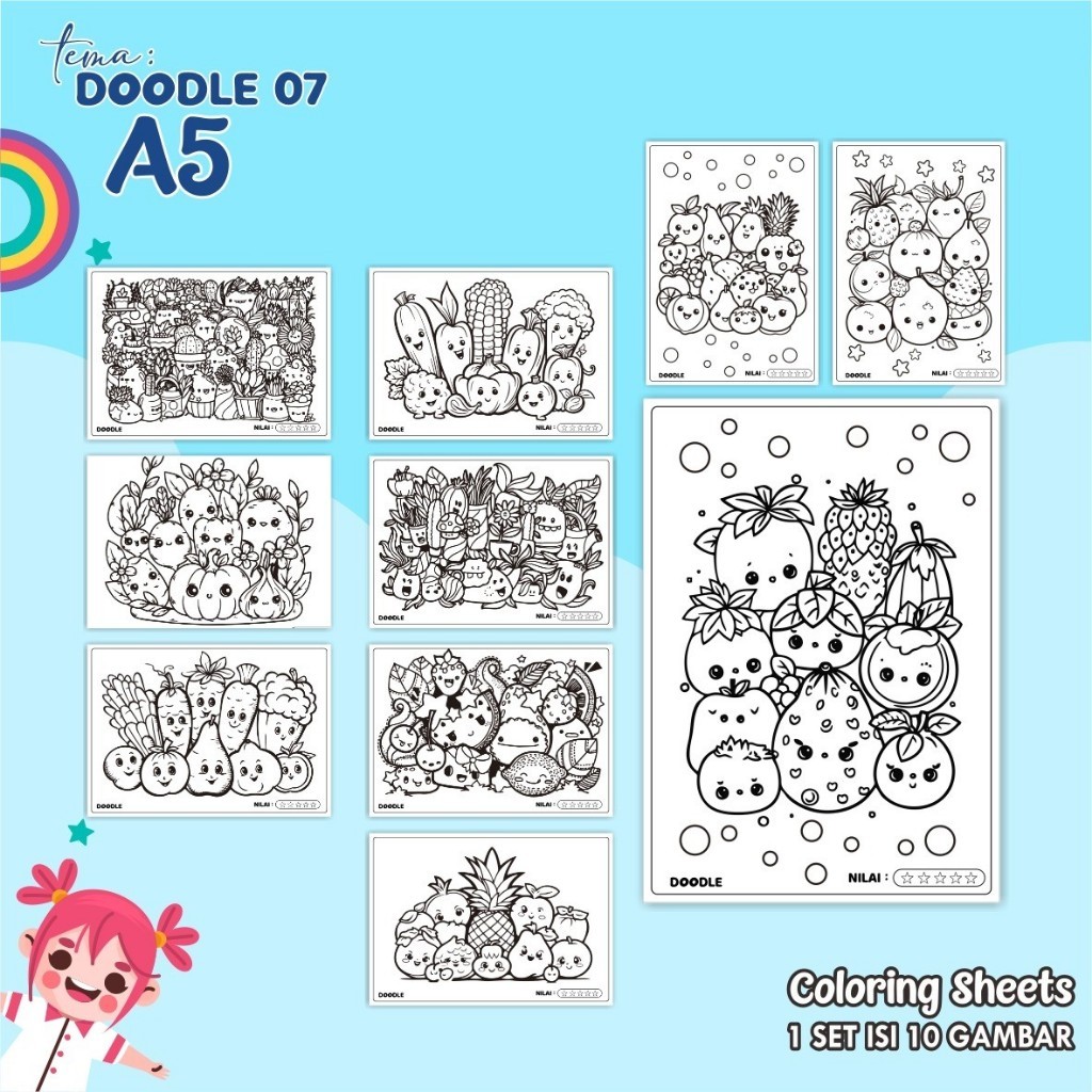 

Kertas Mewarnai A5 Anak Tema Doodle Art 07 Isi 10 Lembar - Coloring Sheet Satuan Tebal Gambar Tajam