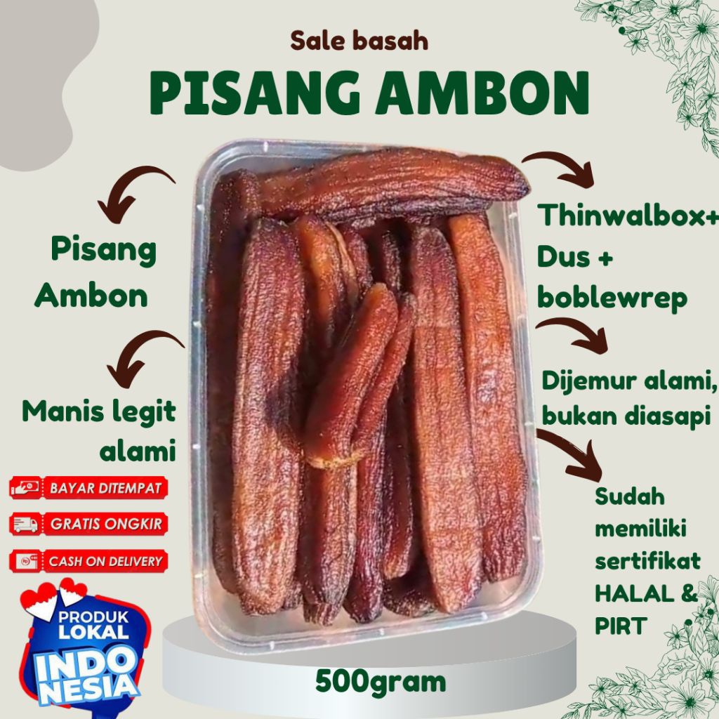 

Sale Pisang Basah Ambon premium grade A 500gr –manis legit alami. Kemasan Rapi & Aman Kirim