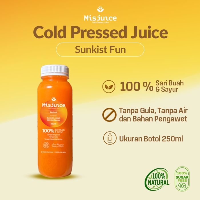 

Sunkist Juice- Cold Pressed Juice 250ml | Sunkist, Apel, Wortel, Nanas | Untuk Kulit Sehat & Cerah Alami