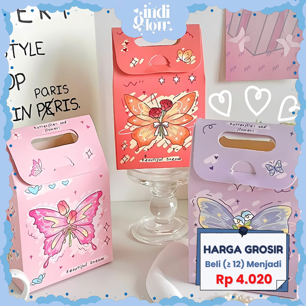 

IG Paper Bag Kado Tas Hadiah Ulang Tahun Tas Kado Motif Kupu-Kupu Butterfly Aesthetic Hampers ST32