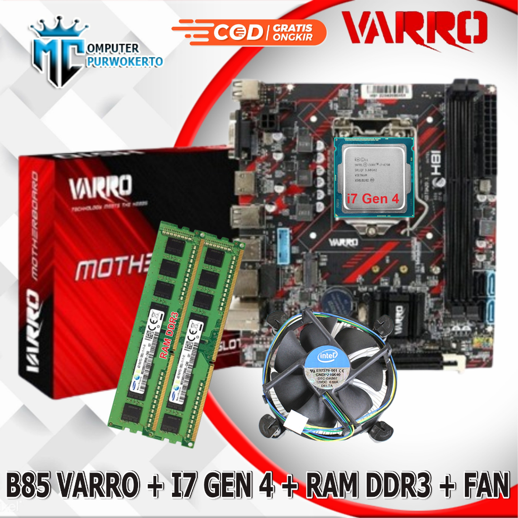 Paket Mainboard Mobo H81 LGA 1150 New + Processor i7 Gen 4 + RAM + Fan