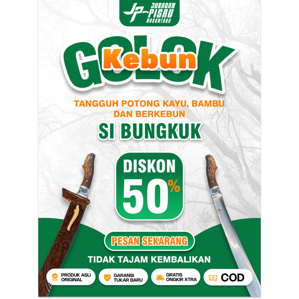 Golok Bungkuk Panjang 42 Cm | Golok Kebun Sembelih Tajam Baja Sup9 | Juragan Pisau Nusantara