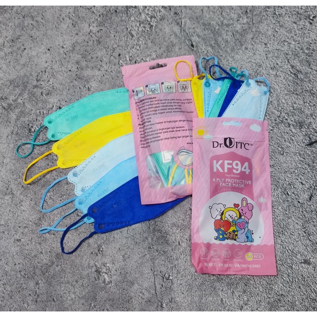 Masker KF94 Anak Earloop Mix Warna - 1 Pack Isi 10pcs