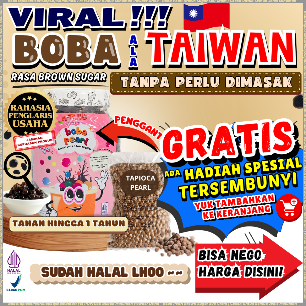 

BobaTapiocaPearlSiapSajiKombinasi FM POWDER Bubuk Minuman Powder Drink - Boba Pearl Brown Sugar 500 Gram | Cocok Untuk Semua Jenis Minuman