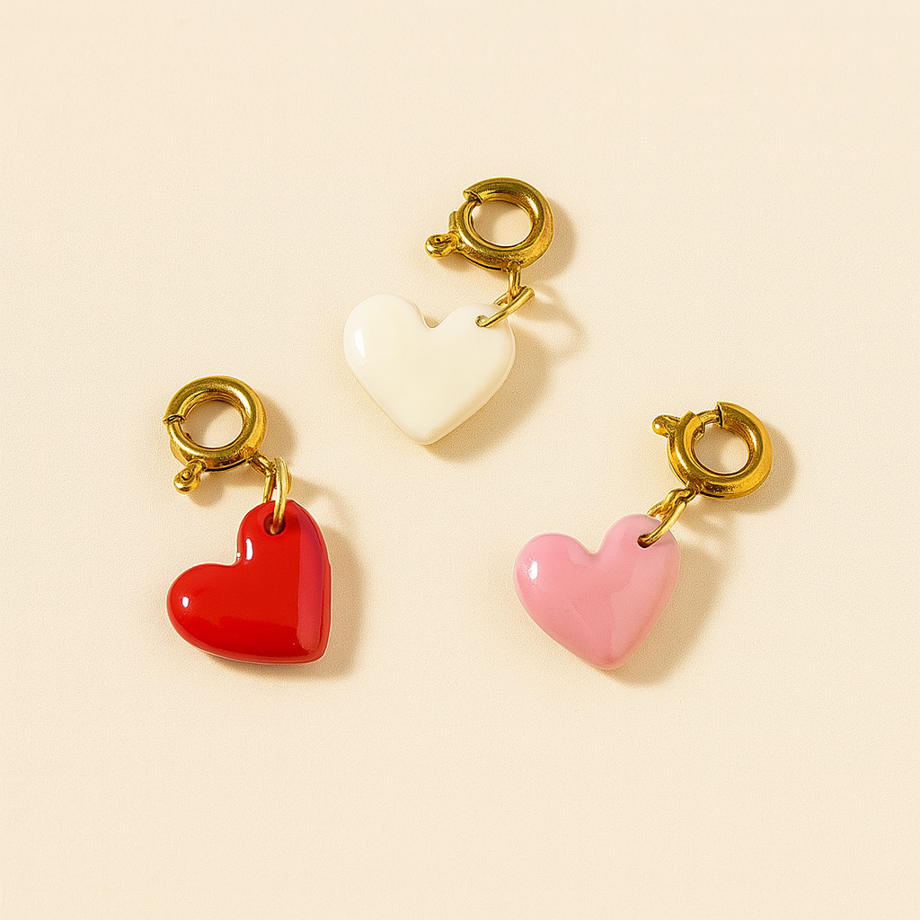 Chera Charms Handmade Heart Clay Charms Gold Red Pink White | Liontin Bandul Emas Love Merah Pink Pu