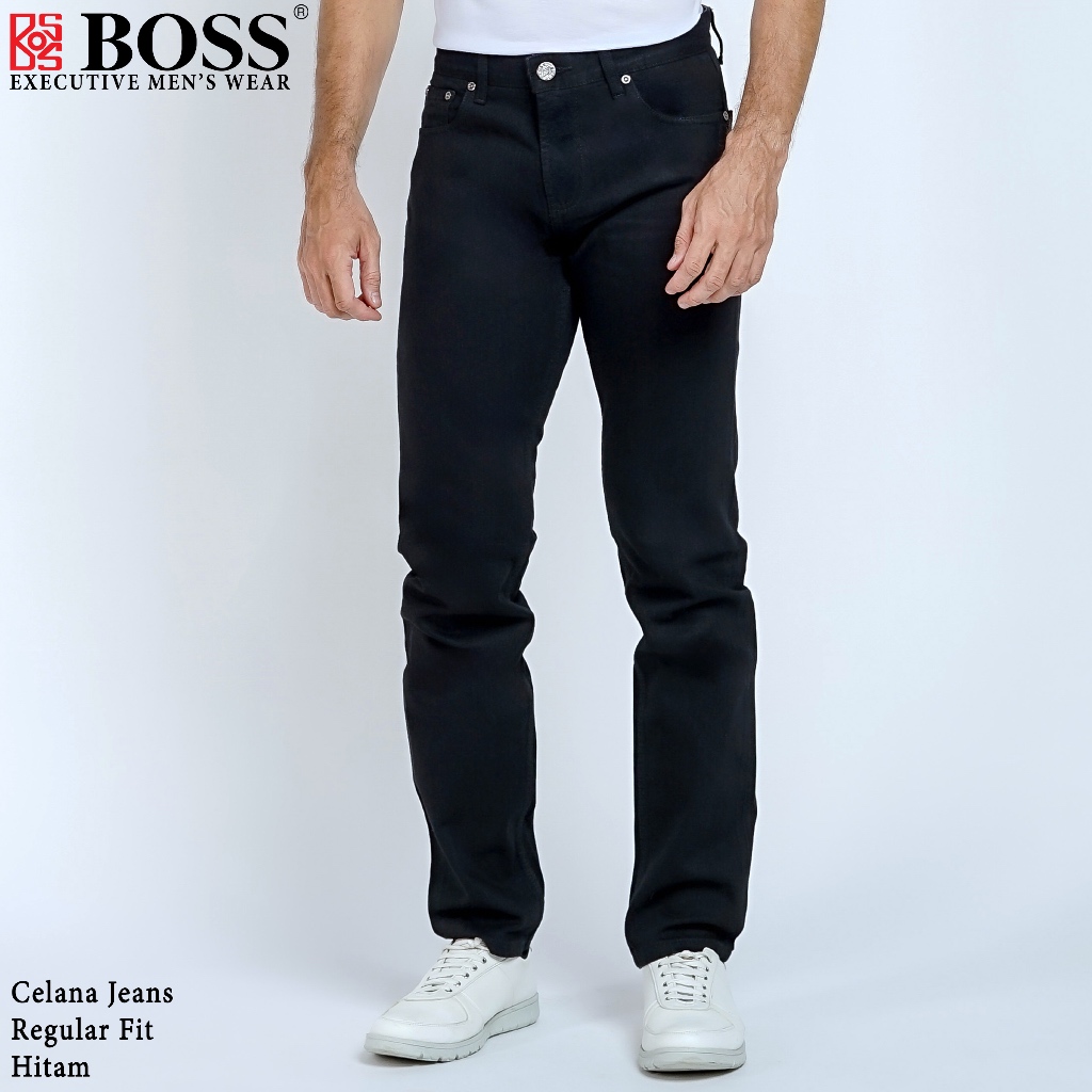 BOSS Celana Jeans Panjang Pria Regular Fit Hitam