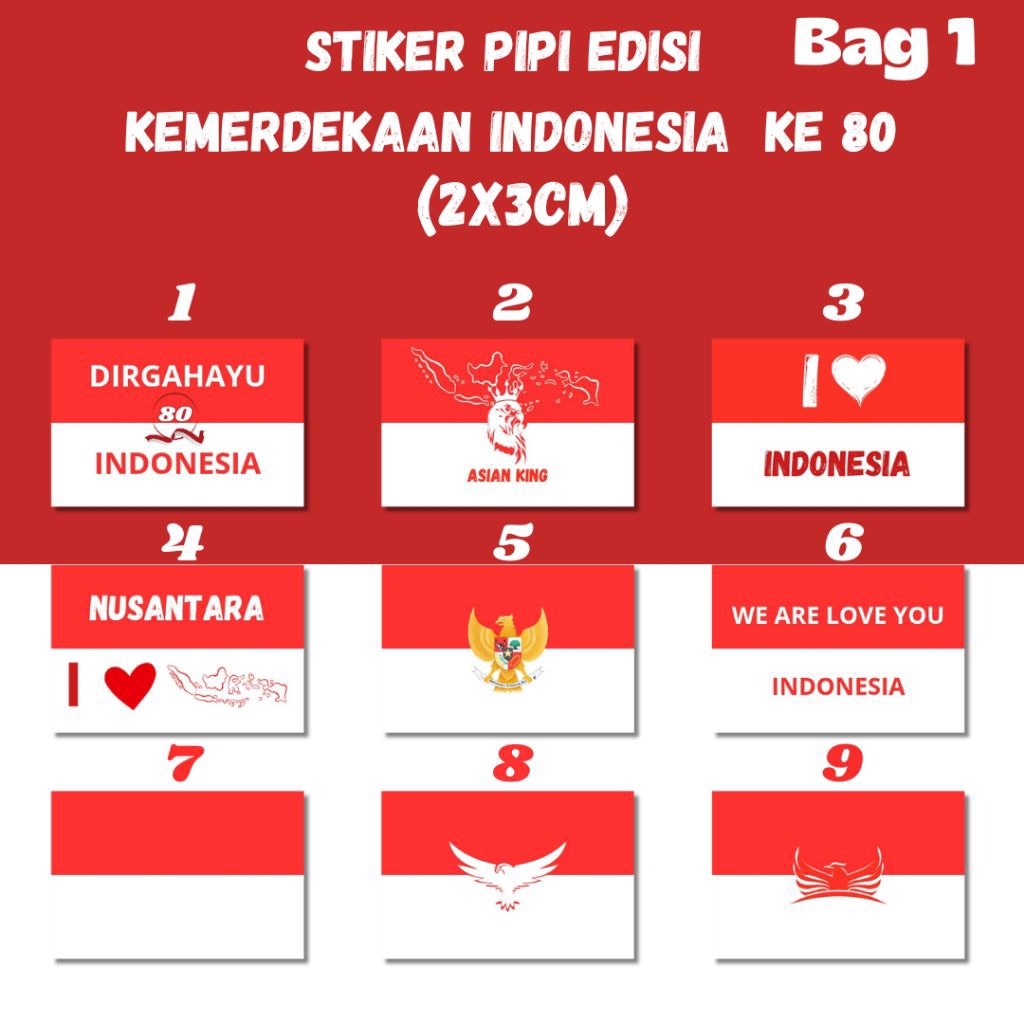 

Bag1 100pcs Stiker Pipi Bendera Indonesia Stiker Kemerdekaan Indonesia murah