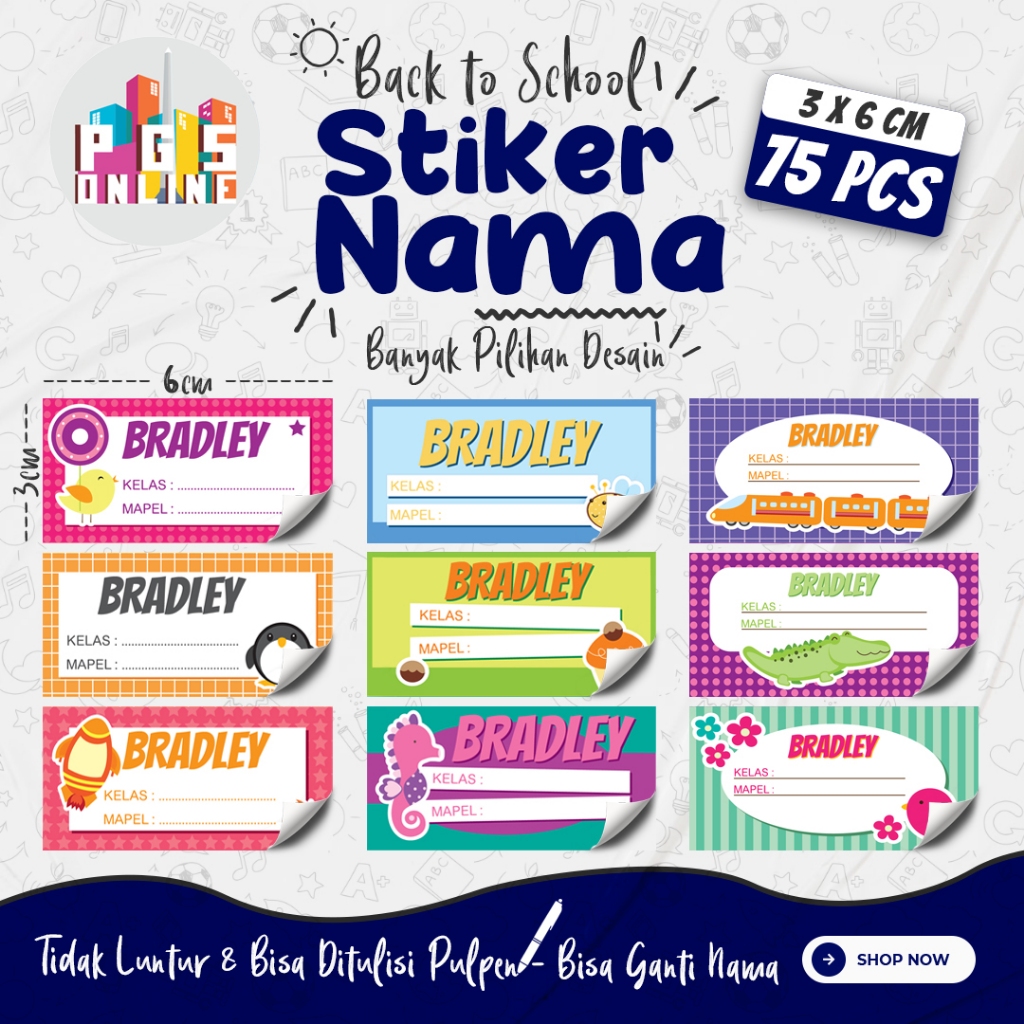 

[75 PCS] 04A - STICKER NAMA BISA DITULISI PULPEN ukuran 3x6 cm / Stiker Buku Anak Mata Pelajaran Sekolah TK SD SMP / Note Book / Buku Paket / Buku Tulis