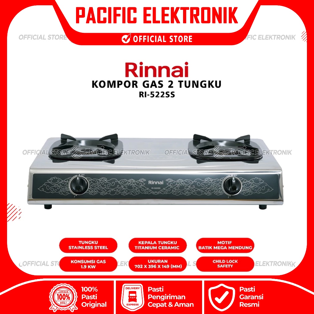 Kompor Gas Rinnai Stainless Murah RI-522SS / RI522SS / 522SS