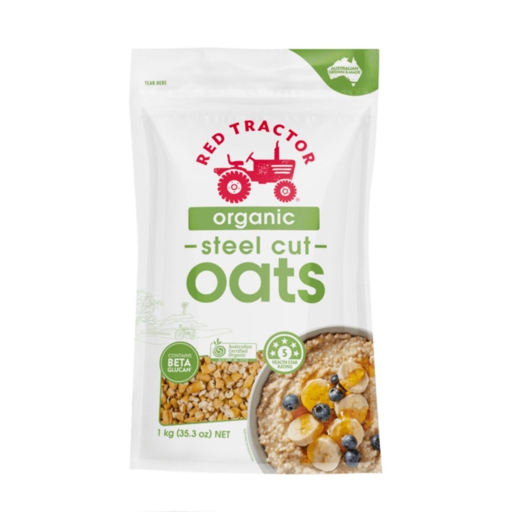 

RED TRACTOR ORGANIC STEEL CUT OATS 1KG - OATMEAL ORGANIK AUSTRALIA - MAKANAN SEHAT