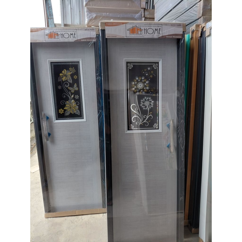 PINTU KAMAR MANDI PVC PREMIUM KACA KOTAK ABU KUSEN HITAM BUNGA HITAM