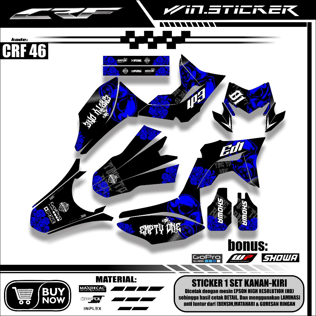 (Bebas Custom) Decal Crf Hitam Biru Full Body Decal Crf Supermoto Keren