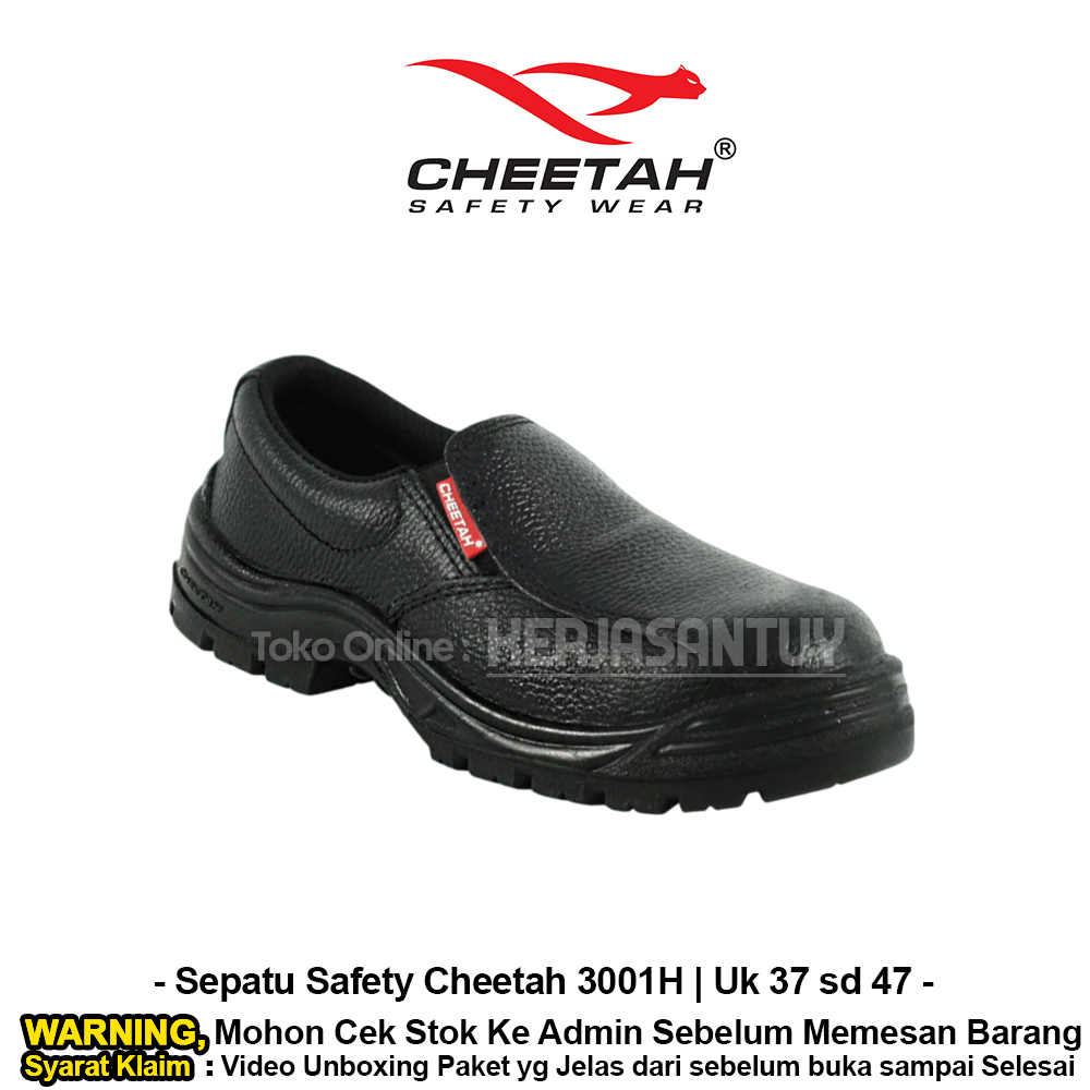 Cheetah 3001H Sepatu Safety Pendek Pansus Hitam / Safety Boots Slip on 3001 H Tapak Polyurethane PU 