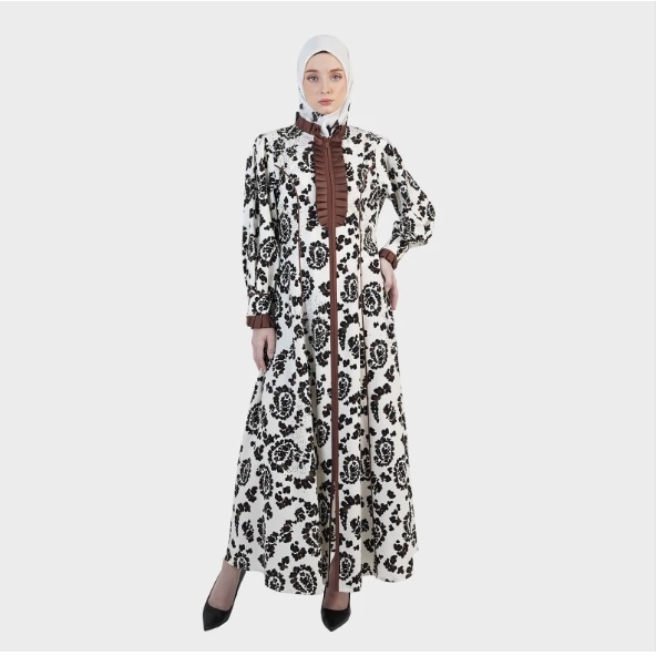 Hikmat A4125 Abaya Wanita Warna White & Olive