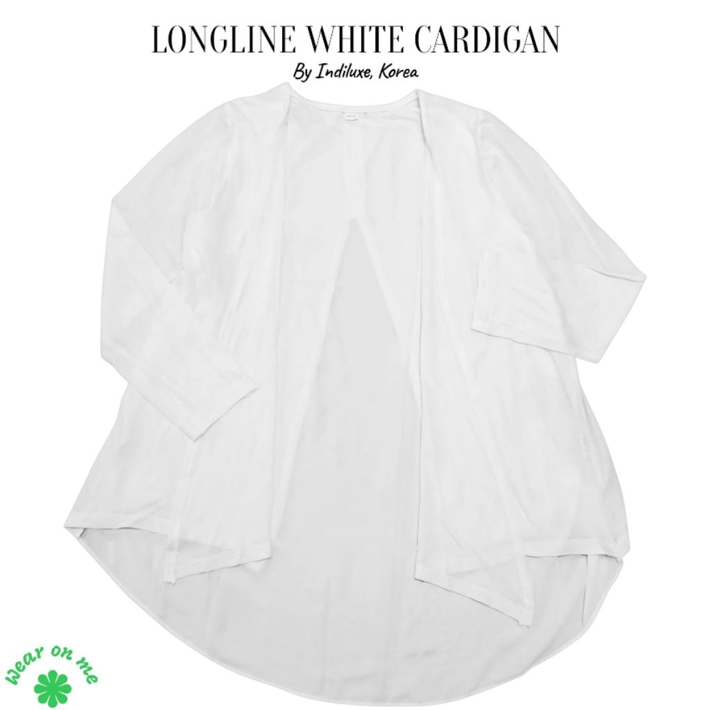 Longline white cardigan casual for woman open front jacket asymmetric shurg summer vibes baju luaran