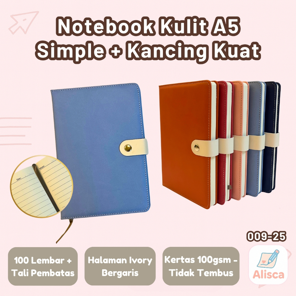 

Agenda Kulit A5 Bibole Polos Kancing - Notebook Elegan 100 Lembar 009-25 | Catatan Harian - Alisca