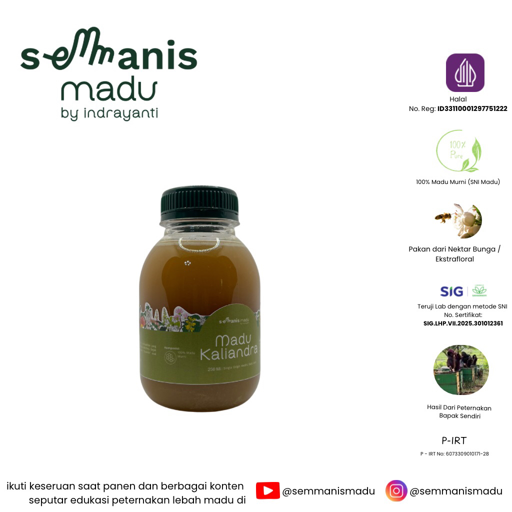 

Madu Murni Raw Honey Nektar Bunga Kaliandra Single Origin Kediri, Jawa Timur 130 ml 250 ml 500 ml