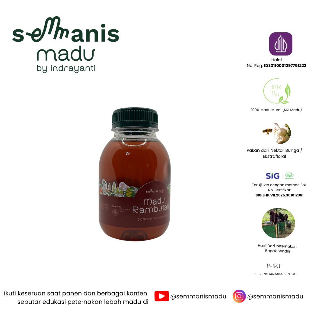

Madu Murni Raw Honey Nektar Bunga Rambutan Single Origin Boyolali, Jawa Tengah 130 ml 250 ml 500 m