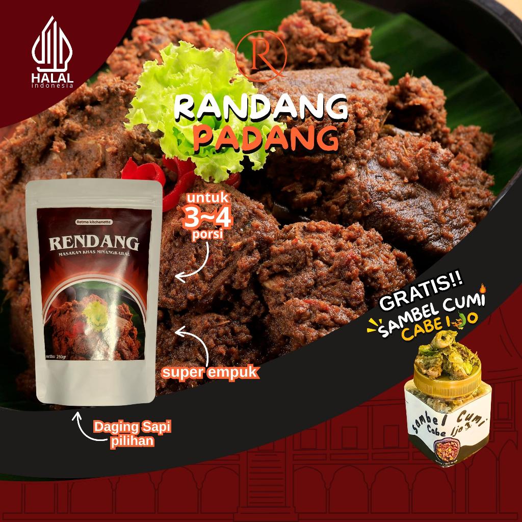 

(PAKET HEMAT BELI 2 GRATIS SAMBAL CUMI) RENDANG DAGING SAPI asli khas padang 250gr ISI 2 GRATIS SAMBAL CUMI 150GR by.retma.kitchenette