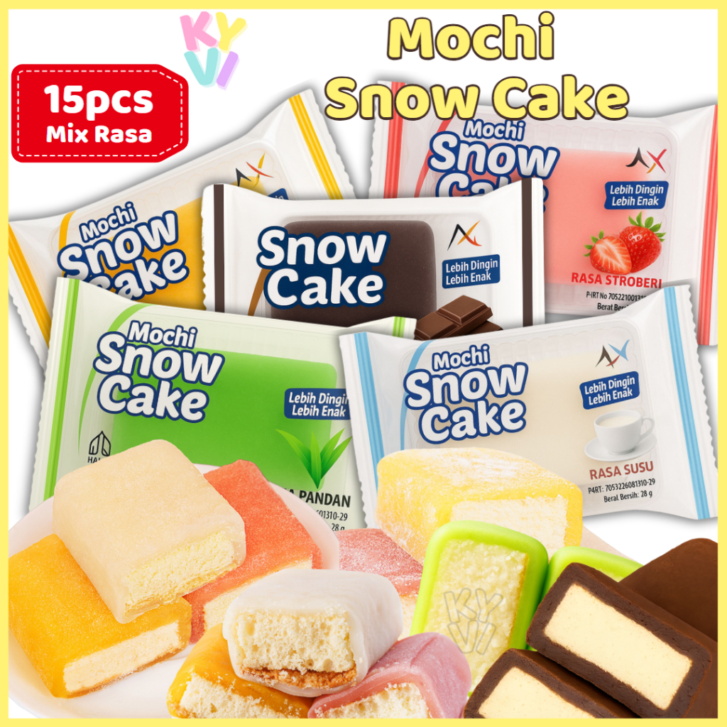 

KYVI - Mochi Snow Cake Isi 15pcs Mix Rasa Strawberry Mango Milk Chocolate Halal, Lembut, Manis, Creamy / Kue Mochi Snow Cake / Bisa COD, Cemilan Mochi Viral. Stock Terbatas, Best Seller!