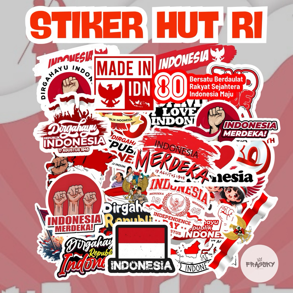 

Fragsky - 20&25 Pcs Sticker Spesial Series HUT KEMERDEKAAN INDONESIA Pack | Stiker Premium Laminasi Doff & Glossy Kiss Cutting Anti Air Anti Luntur | Stiker Aesthetic Dekorasi HP Laptop Helm Motor Paper Stationery | Ukuran 2-4 & 3-5 cm