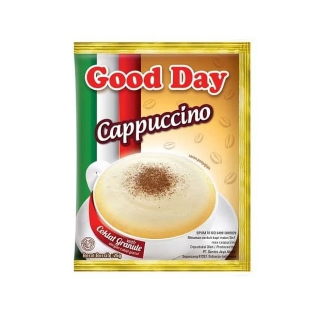 

Good Day Cappuccino Renteng 25gr, Cocoa Granule 1 Renteng 10 Sachet