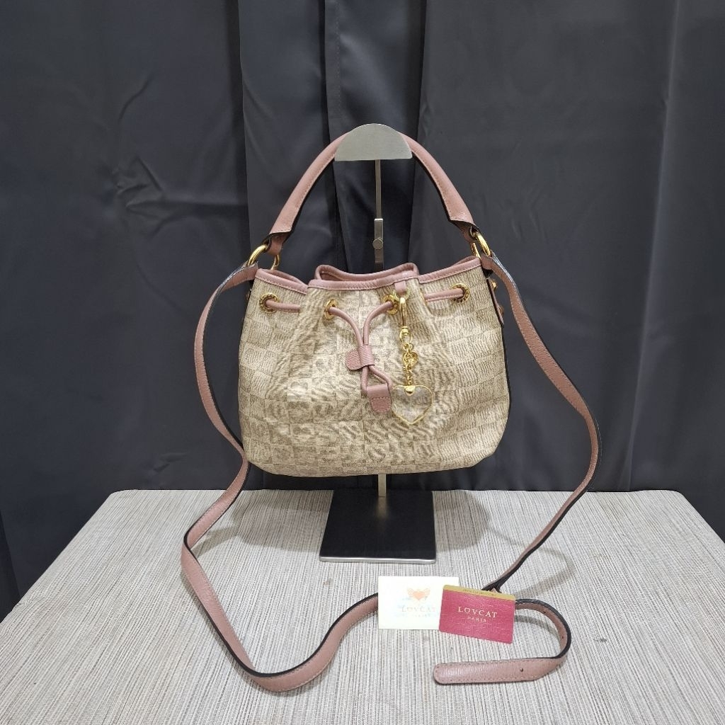 Lovcat Paris Sling Bucket Bag Serut Kulit Asli Monogram