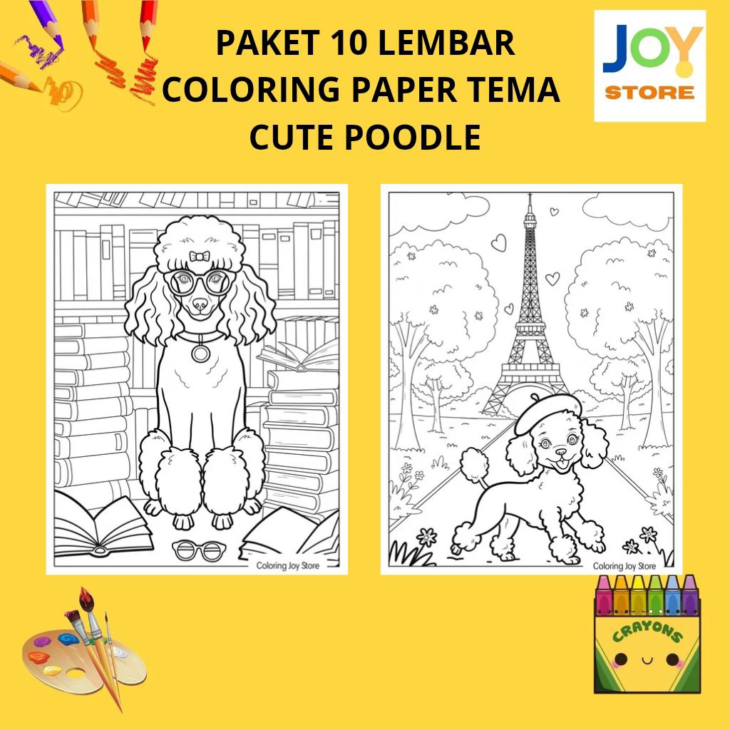 

PAKET 10 Lembar Kertas Gambar Mewarnai Tema Cute Poodle / Hewan Anjing Lucu Poodle Ukuran A4 150 gsm - Coloring Paper 144