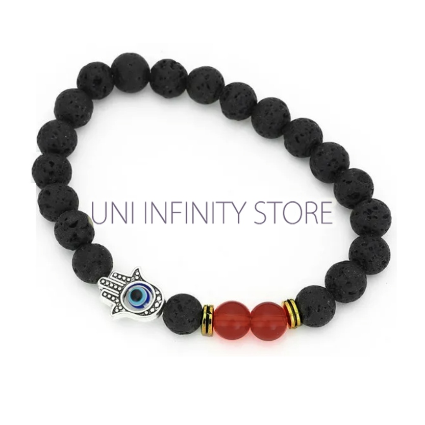 JWBR0037 Gelang Batu Hamsa Unisex Pria Wanita Hand Protection Lava Stone Bracelet