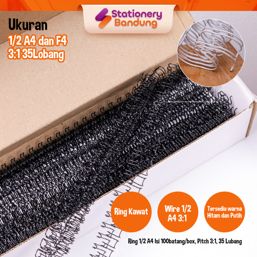

Ring Kawat Spiral Jilid 1/2 F4 atau A4 Spiral Wire 3:1 38 atau 35 Lobang