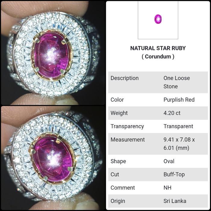 Natural Star Ruby Ceylon Srilanka NH Crystal Gems Batu Permata Sertifikat Asli Garansi