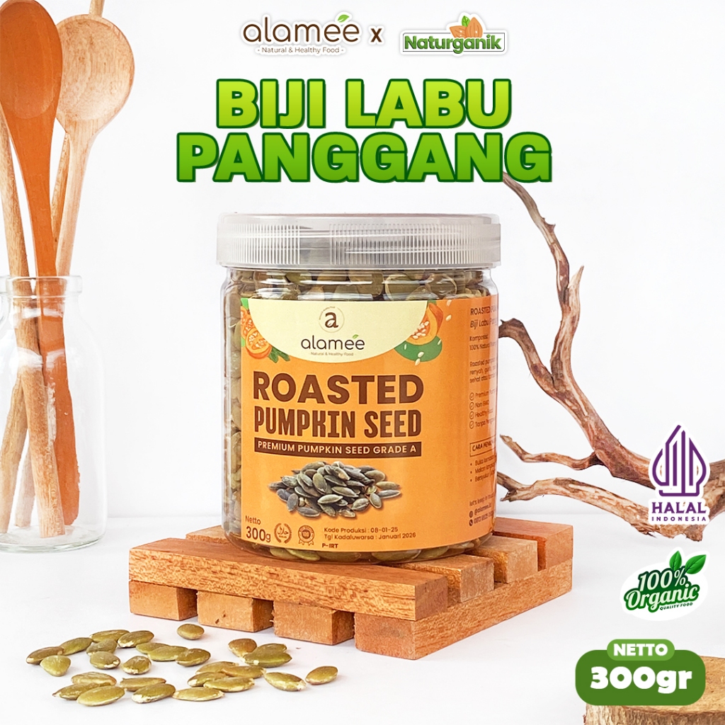 

ALAMEE Roasted Pumpkin Seed Biji Labu Pepita Kupas Panggang Matang Siap Makan 300gr Naturganik