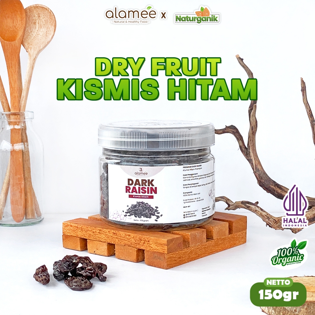 

ALAMEE Dark Raisin Cemilan Buah Sehat Kismis Hitam Manis Dried Fruit Black Raisin PREMIUM 150gr Naturganik