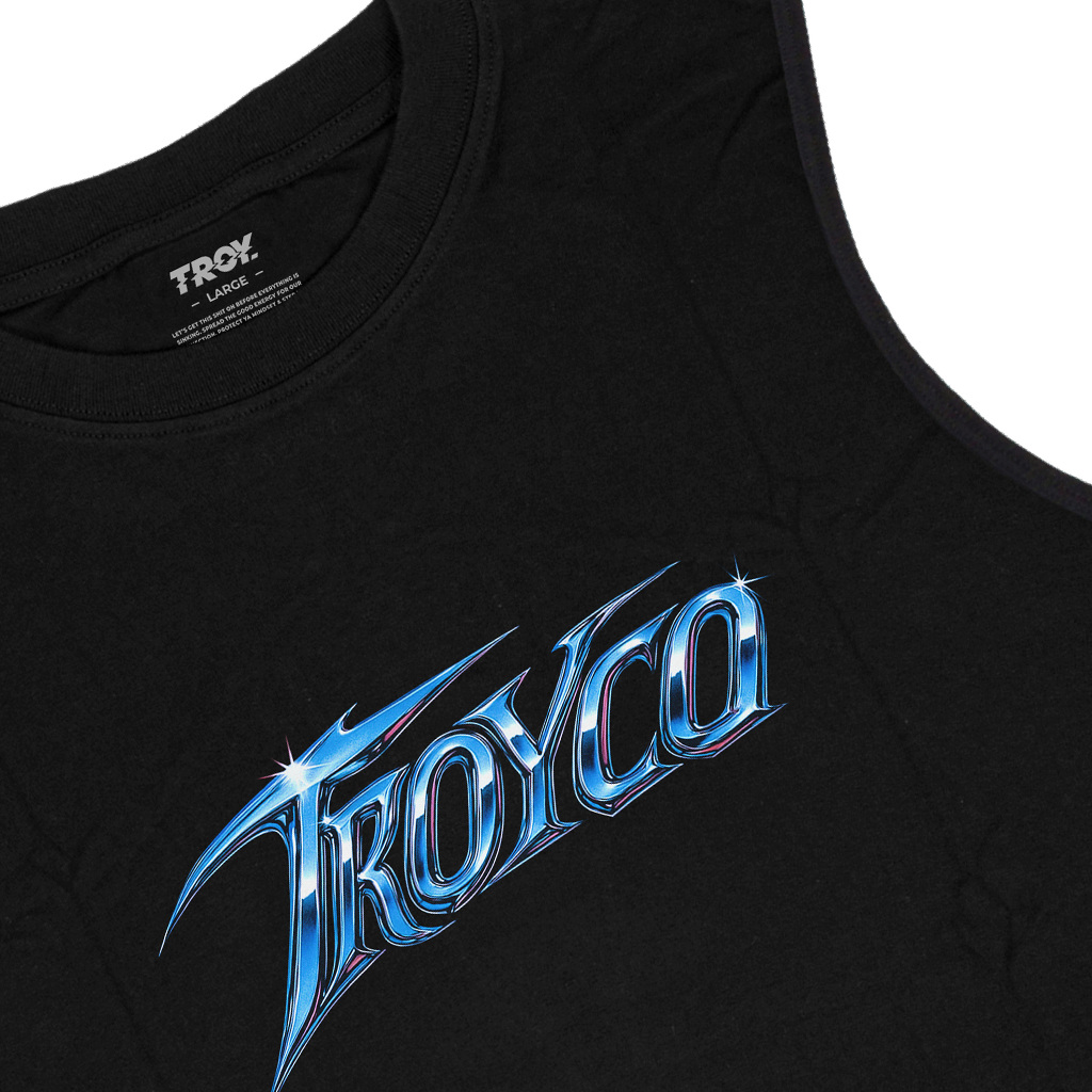 Troy Company Singlet Sleeveless Tshirt Black Metallic Blue - Kaos Tanpa Lengan Hitam TS 3226