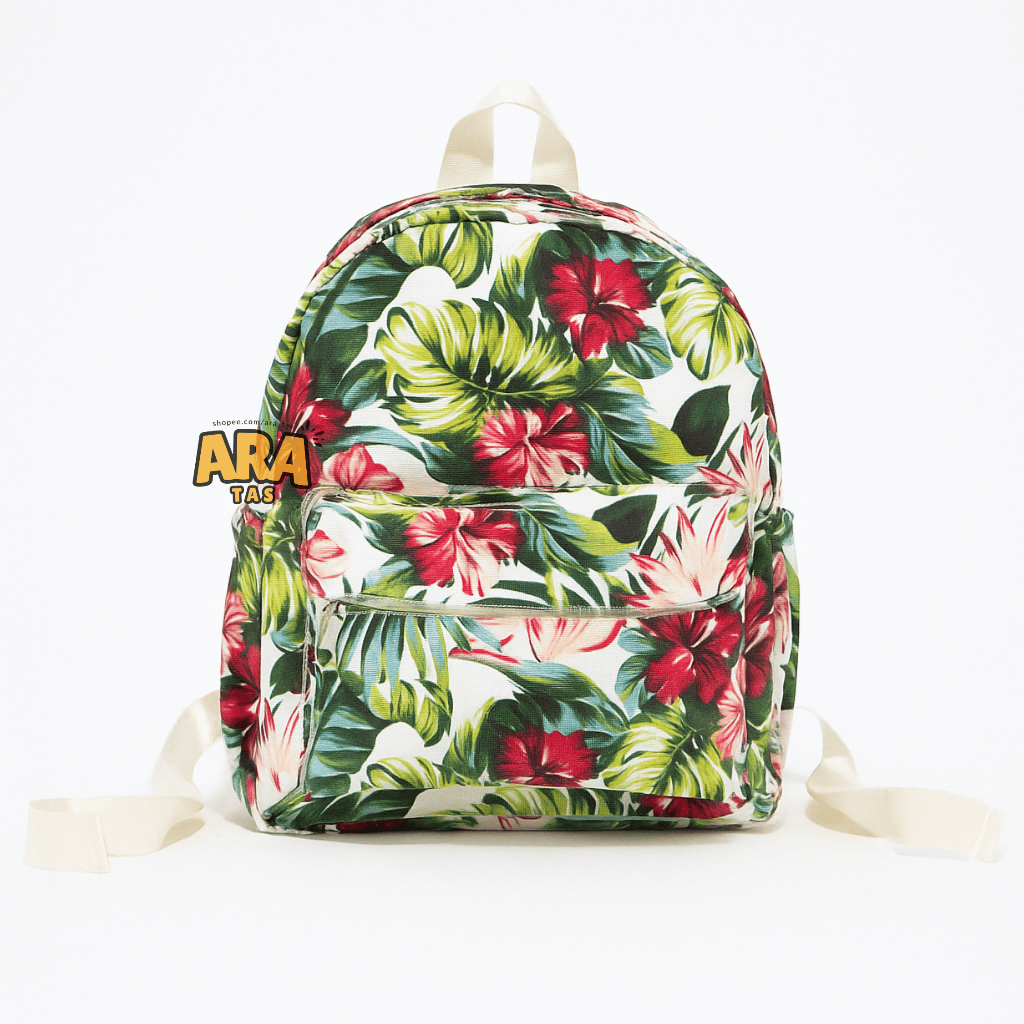 Ara Tas Ransel Wanita Mini Remaja Motif Bunga Bahan Kanvas Tas Punggung Kecil Cewek Stylish