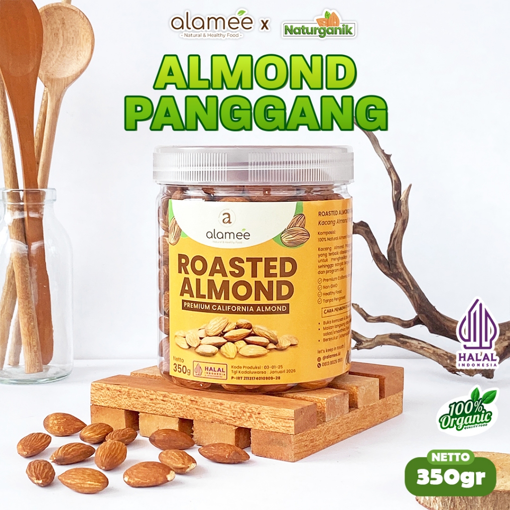 

ALAMEE Kacang Almond Panggang Natural Roasted Almon Grade A Organik 350 Gram Naturganik