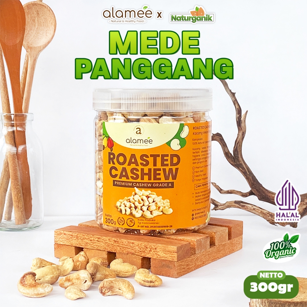 

ALAMEE Kacang Mede Panggang Roasted Cashew Mete Mente Organik Oven Matang 300 gram Naturganik