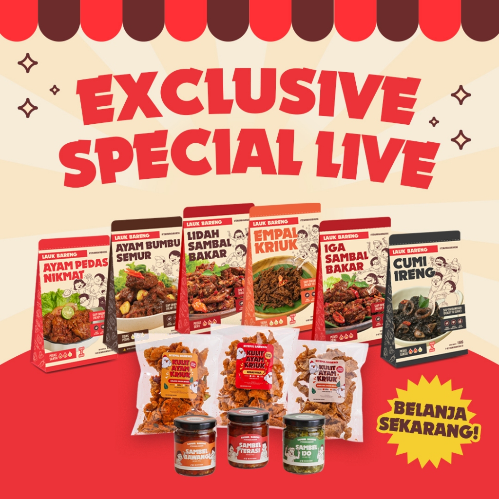 

[EXCLUSIVE LIVE] Lahap Bareng - Special Sale Livestreaming Cumi Ireng Iga Sambal Bakar Lidah Sambal Bakar Ayam Bumbu Semur Empal Kiruk Ayam Pedas Nikmat Ayam Pedas Nikmat Sambal Bawang Sambal terasi Sambal Ijo