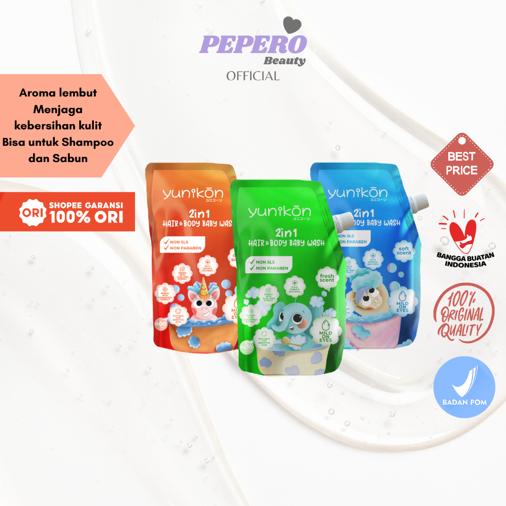 YUNIKON 2in1 Hair & Body Baby Wash 400ml - Sabun dan Shampoo Anak Ramah Kulit Sensitif