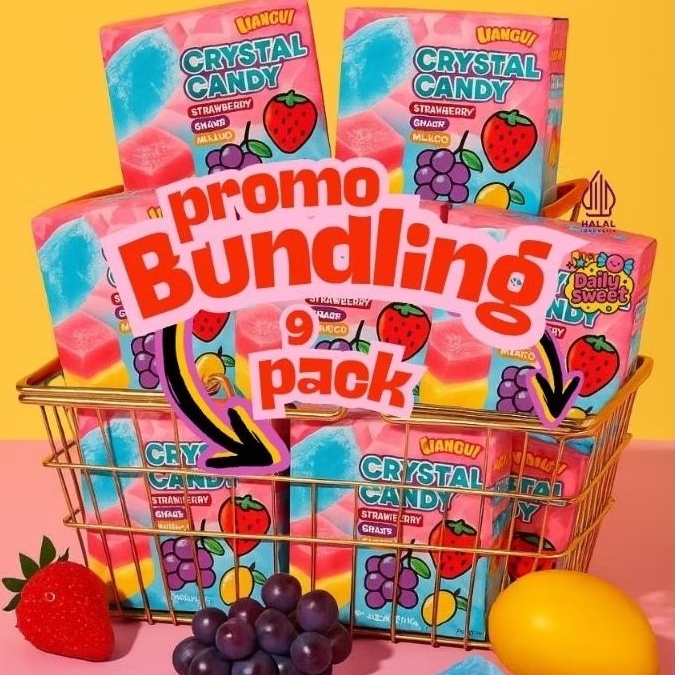 

[LIANGGUI] PROMO BUNDLING 9 PACK CRYSTAL CANDY STRAWBERRY,GRAPE, MANGO, PERMEN LUNAK ANEKA RASA BUAH, MANGGA, JERUK, ANGGUR, STROBERI, CANDY, GUMMY, SNACK, CEMILAN, MANIS, ASEM