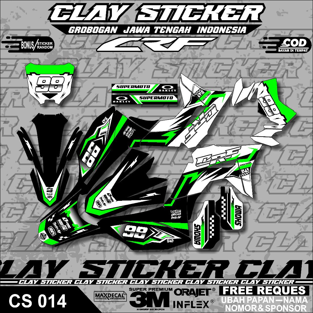 Decal Sticker Motor CRF 150L  Full Set – Bisa Custom Nama, Nomor – Bahan Tebal Kode 014