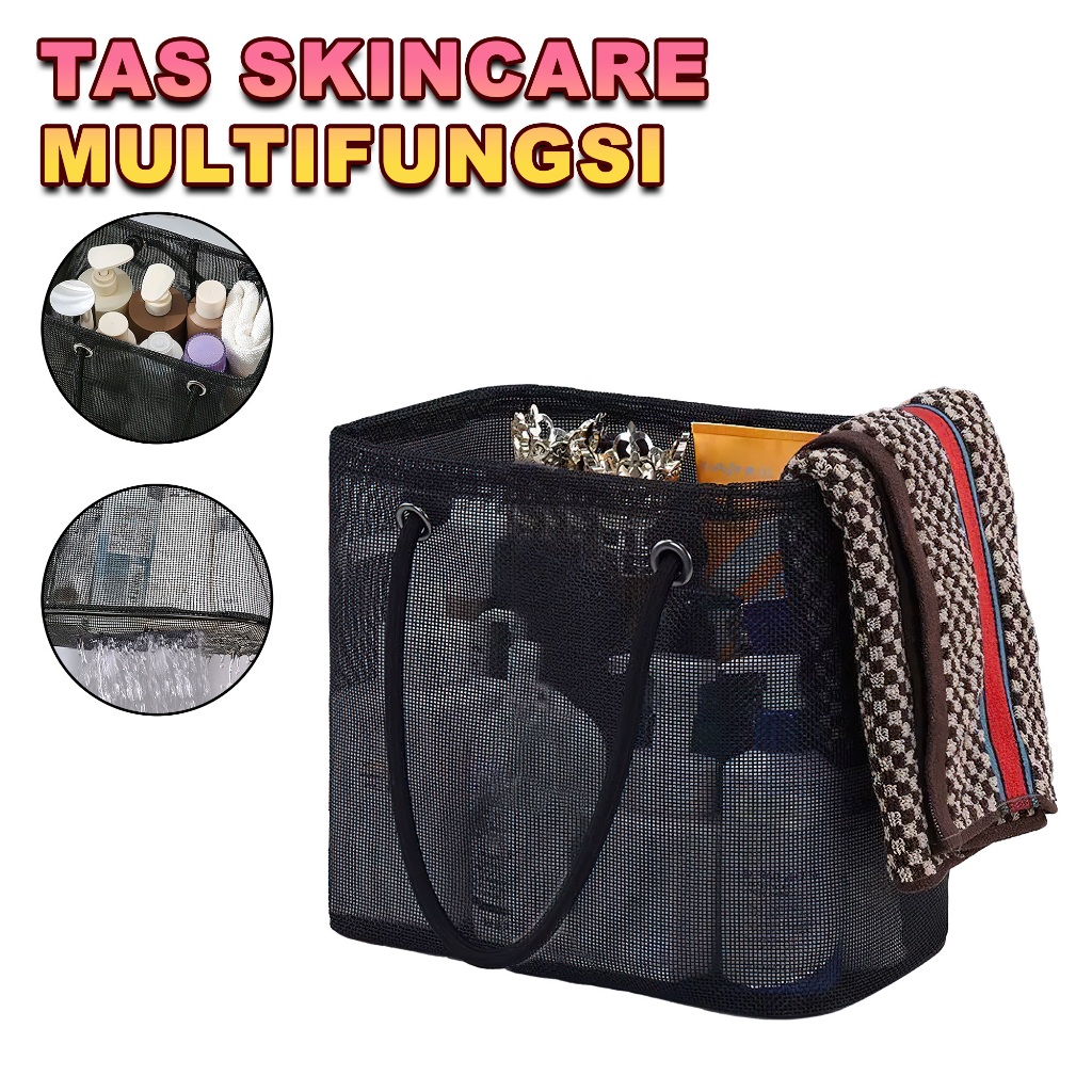 Tas Jaring Skincare Transparan Tas Travel Pantai Mesh Pouch Makeup Bag Terbaru BK6025