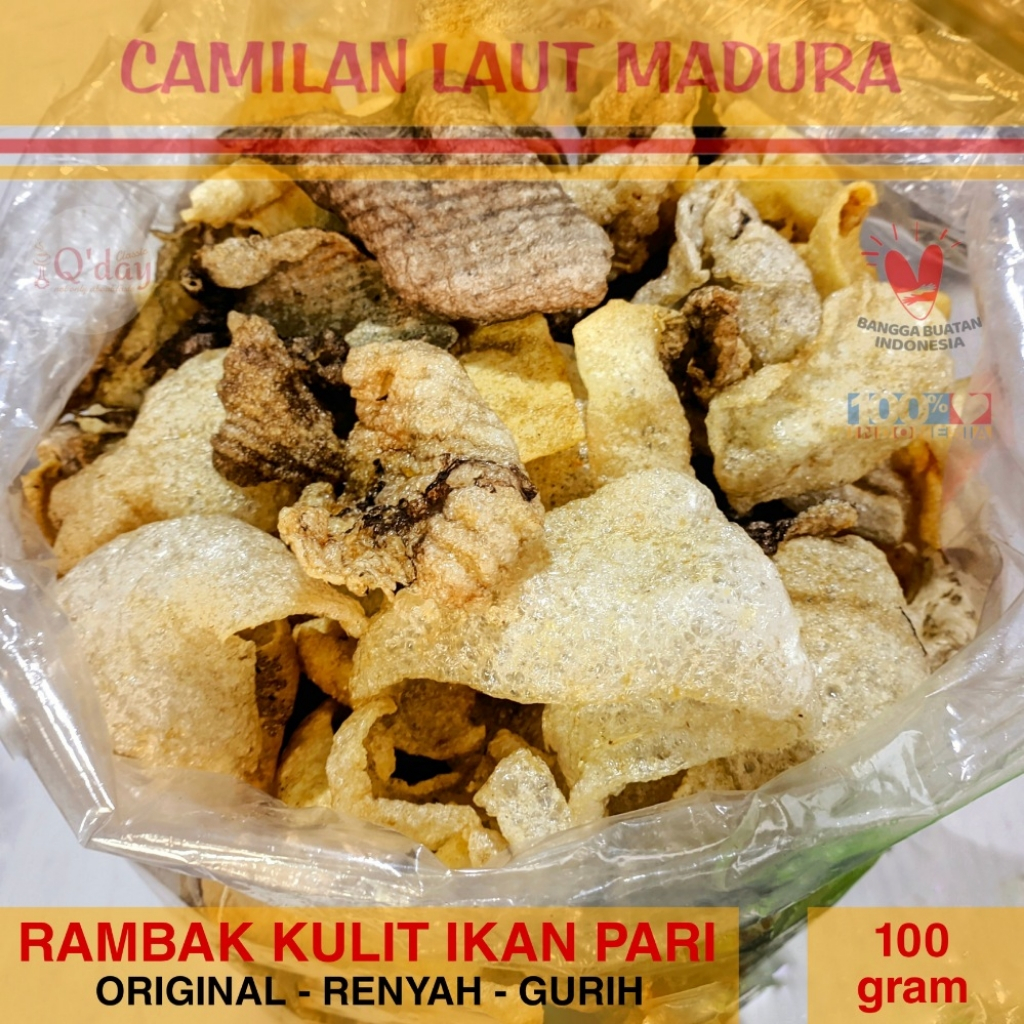 

Rambak Kulit Ikan Pari Bebas Gluten Camilan Laut Madura Oleh-oleh Khas - 100gr Snack Food Cemilan Kerupuk Keripik Kering Masakan Fish Msg Pedas
